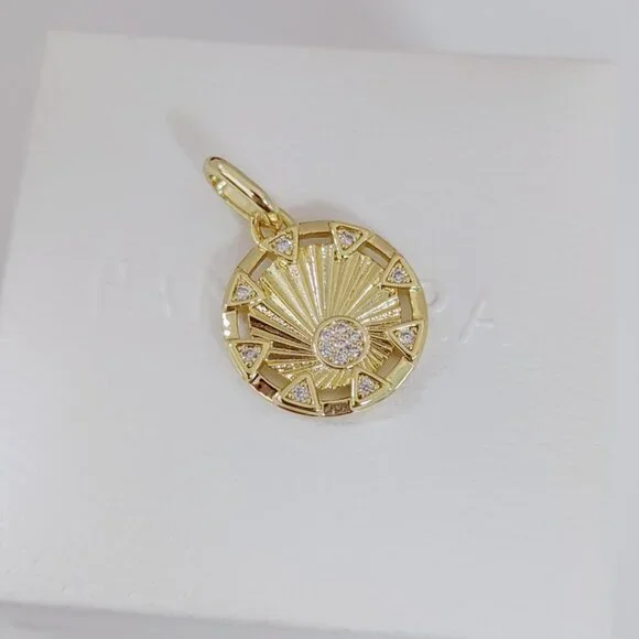 Pandora ME Power of the Light Sun Medallion Charm Gold Plated with box